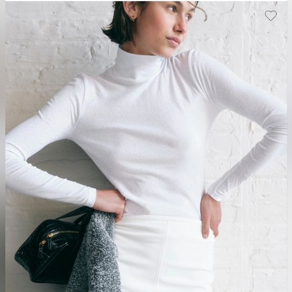 J.Crew White Tissue Crepe Fitted Long Sleeve Lightly Sheer Layering Turtleneck S - Picture 7 of 9